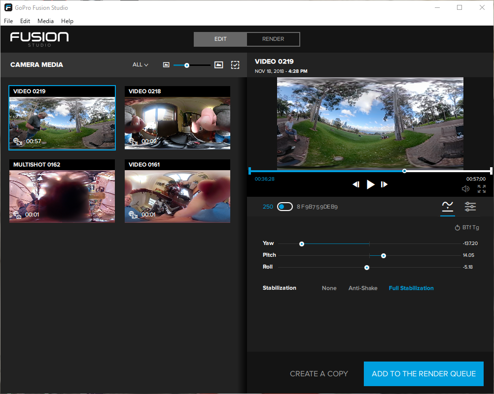 Screen shot GoPro Fusion